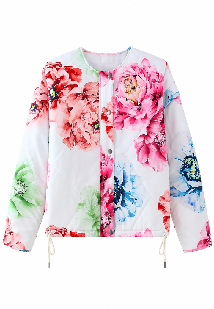 Damenjacke mit großem Blumenmuster und verstellbarem Saum - Fiorenza