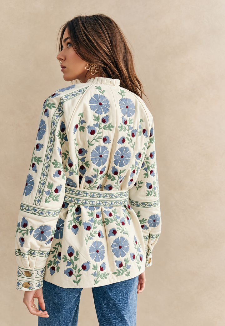 Florale Damenjacke mit verstellbarem Gürtel und langen Ärmeln - Jette