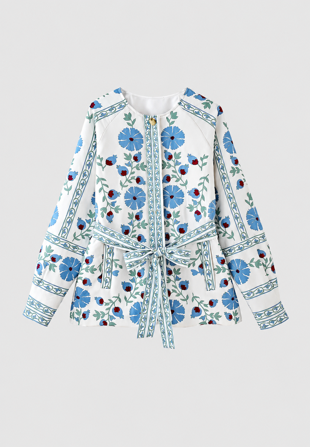 Florale Damenjacke mit verstellbarem Gürtel und langen Ärmeln - Jette