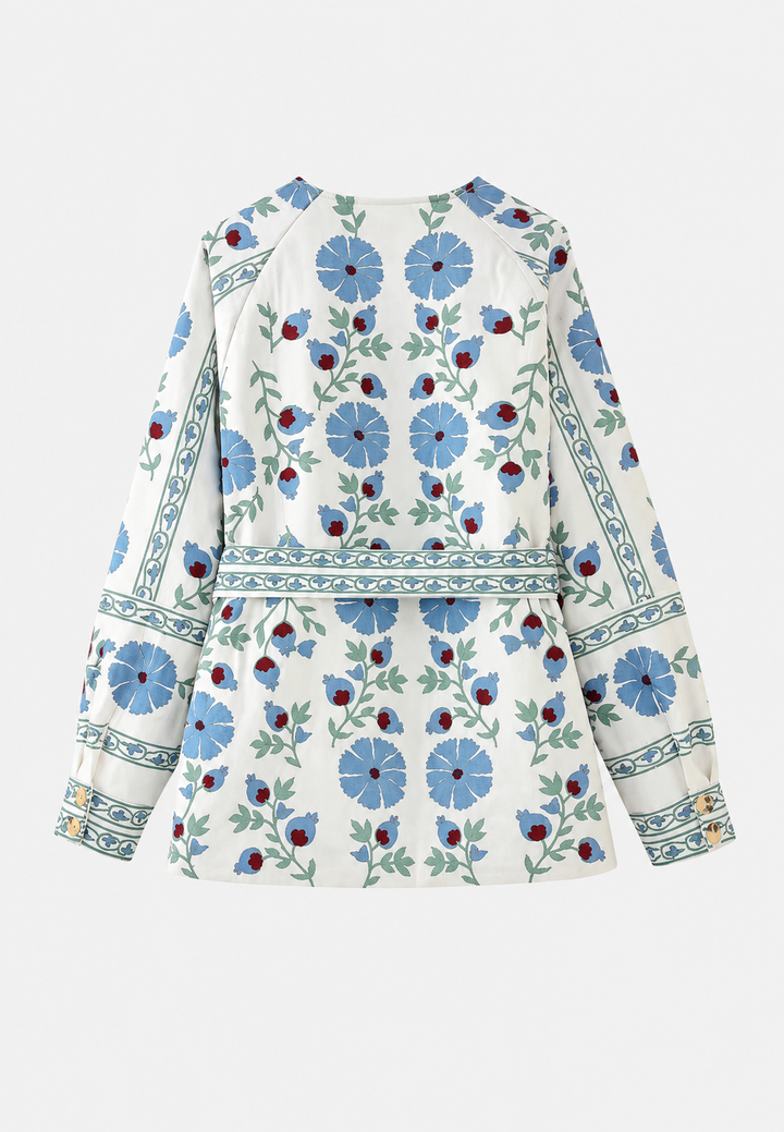 Florale Damenjacke mit verstellbarem Gürtel und langen Ärmeln - Jette