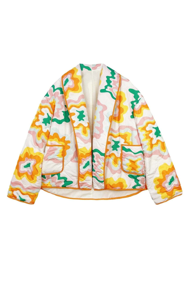 Damen Jacke mit großen Blumen und Rautensteppung im Boho-Stil - Mirthe