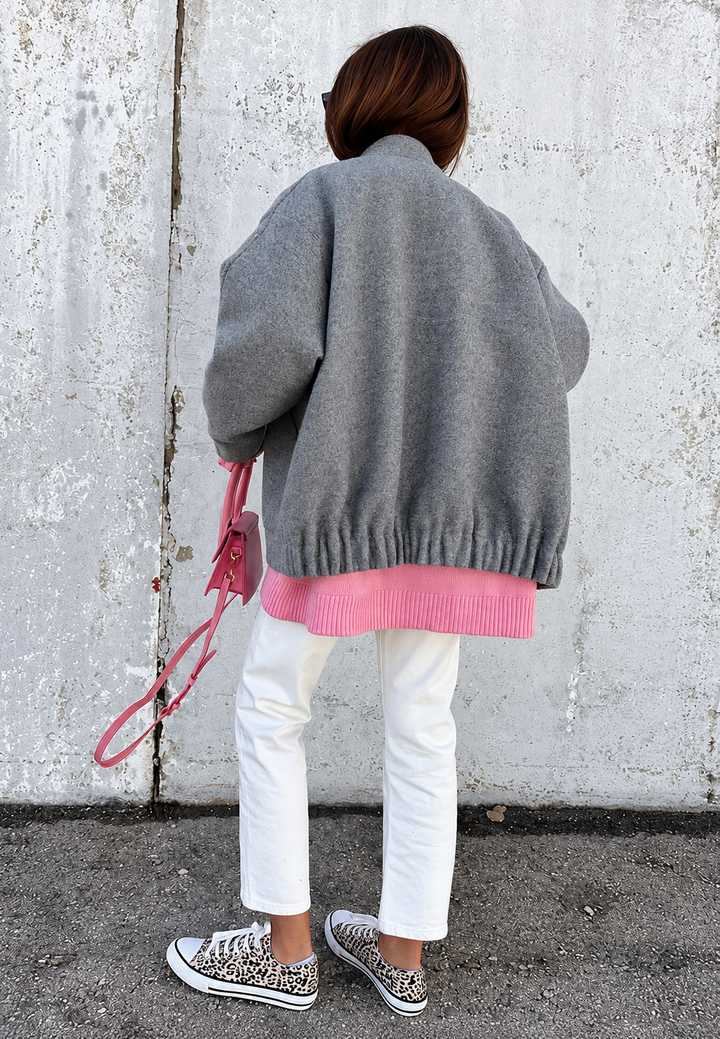 Damen Oversize-Jacke mit Stehkragen und Druckknöpfen - Cira