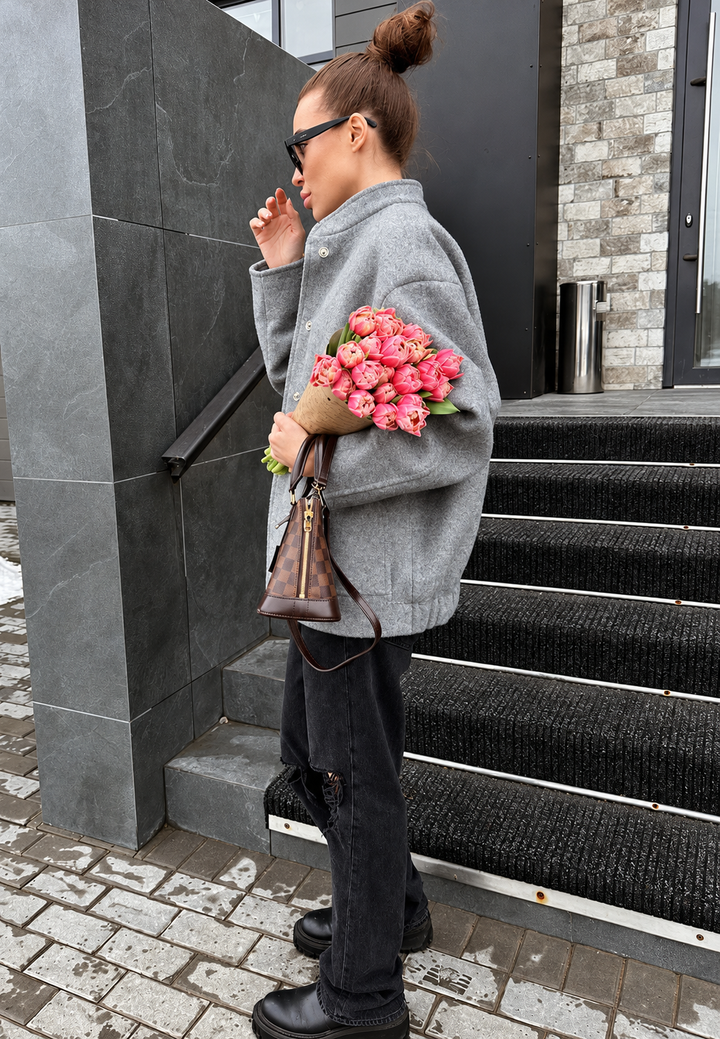 Damen Oversize-Jacke mit Stehkragen und Druckknöpfen - Cira