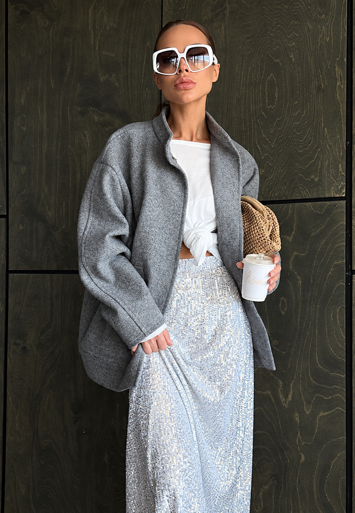 Damen Oversize-Jacke mit Stehkragen und Druckknöpfen - Cira