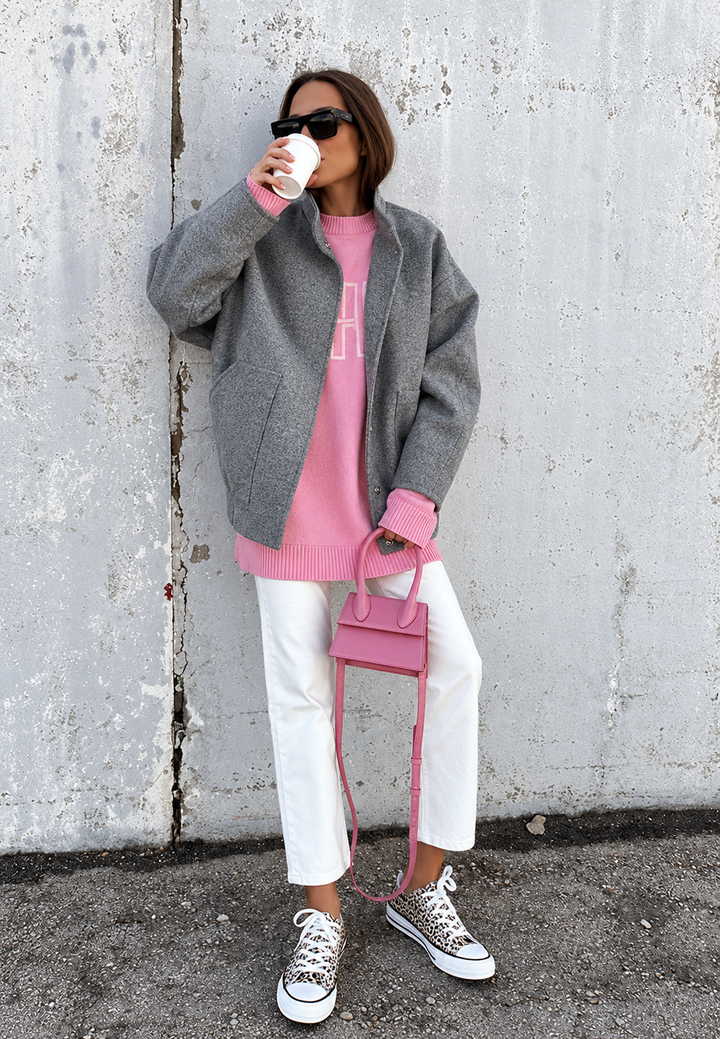 Damen Oversize-Jacke mit Stehkragen und Druckknöpfen - Cira
