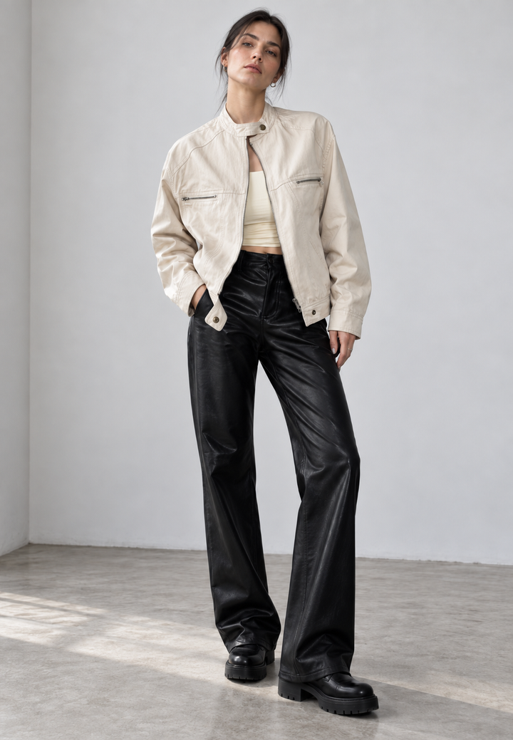 Oversize-Damenjacke mit Stehkragen, Reißverschluss und geknöpften Ärmelbündchen - Nerina