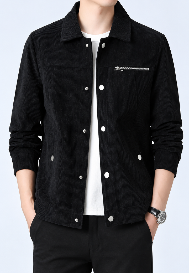 Herren-Cordjacke mit Hemdkragen, Brusttasche und Reißverschluss – Amaury