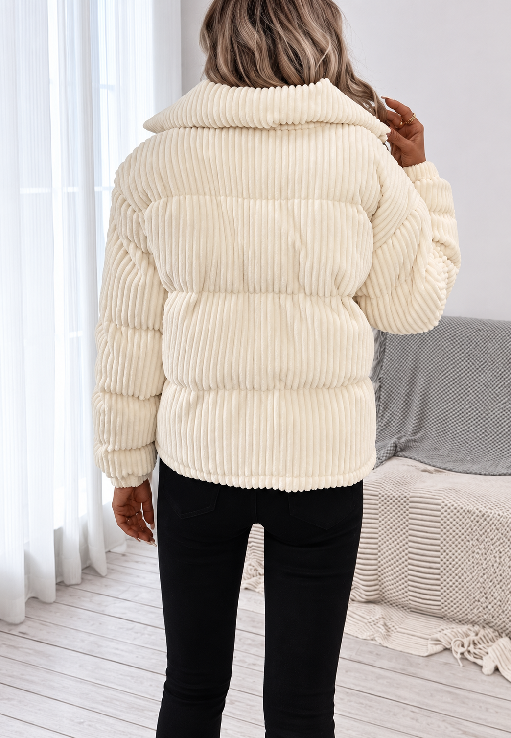 Damen-Cordjacke mit Stehkragen, Reißverschluss und Seitentaschen – Eline