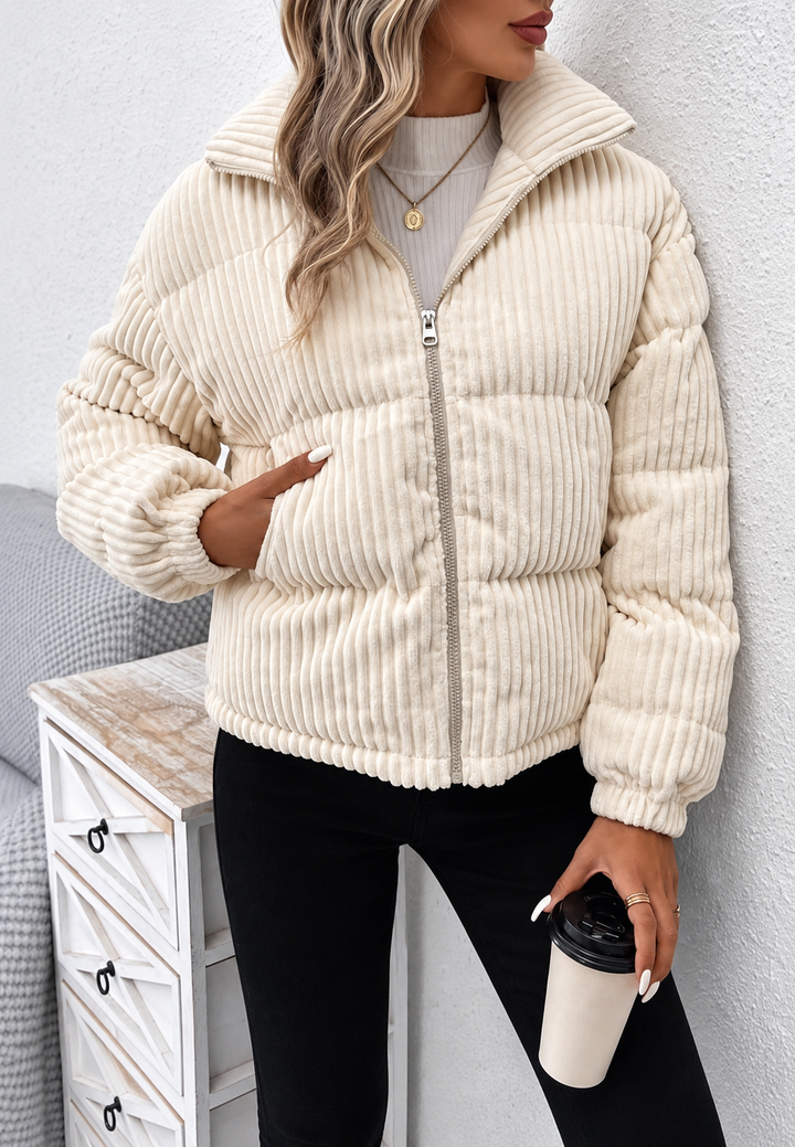 Damen-Cordjacke mit Stehkragen, Reißverschluss und Seitentaschen – Eline