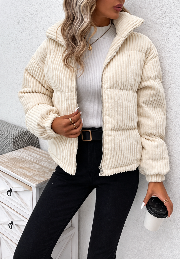 Damen-Cordjacke mit Stehkragen, Reißverschluss und Seitentaschen – Eline