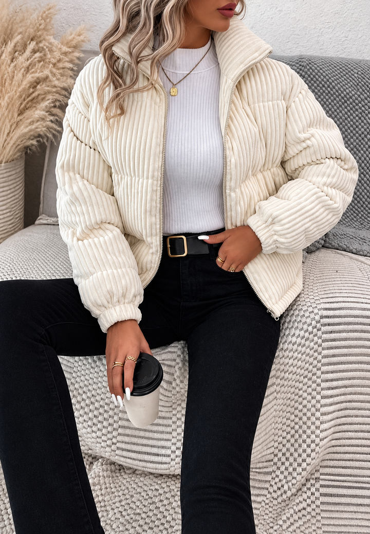 Damen-Cordjacke mit Stehkragen, Reißverschluss und Seitentaschen – Eline