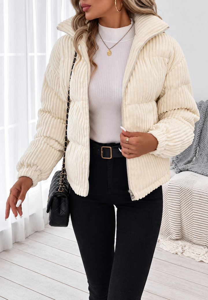 Damen-Cordjacke mit Stehkragen, Reißverschluss und Seitentaschen – Eline