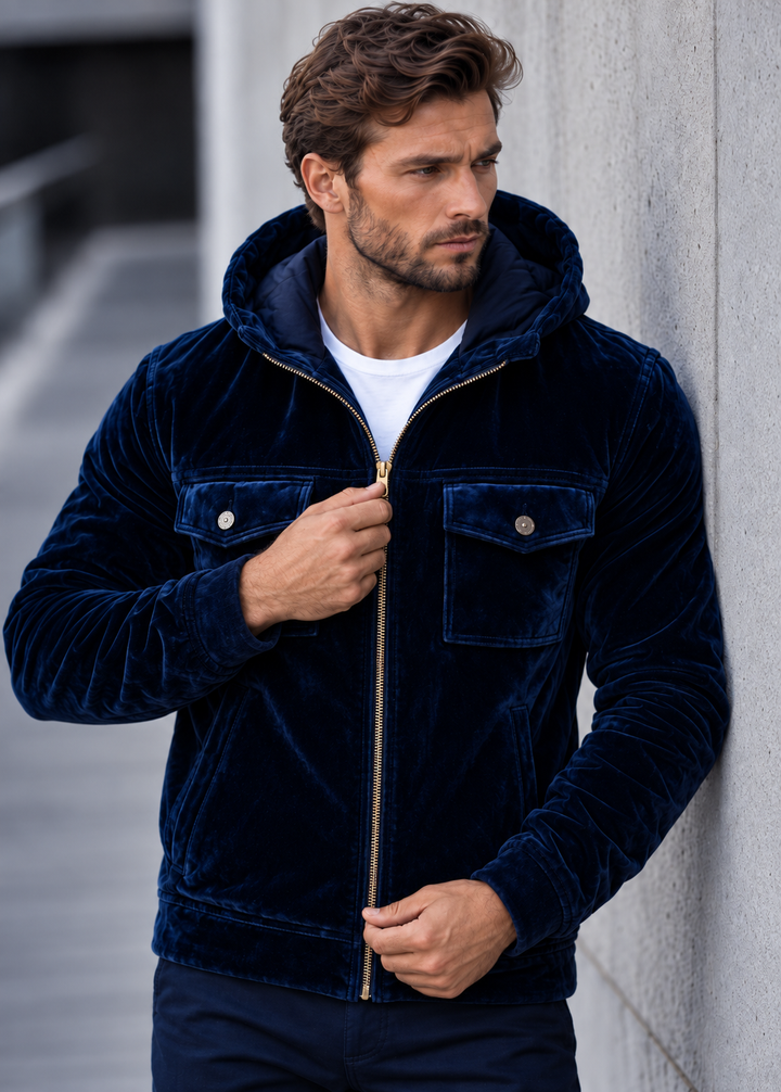 Herrenjacke aus Samt mit Kapuze und Reißverschluss – Loïc