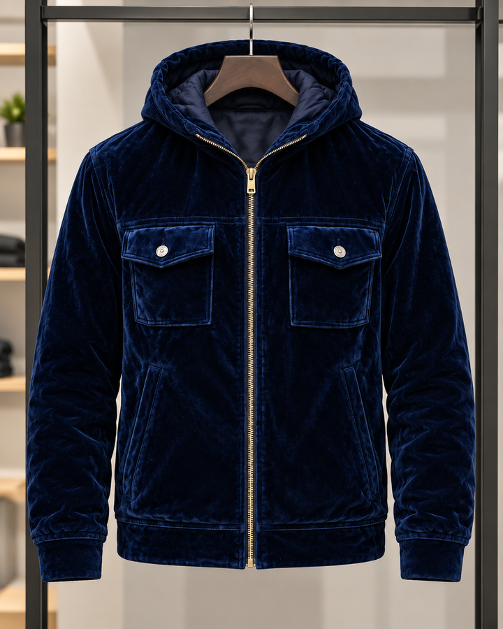 Herrenjacke aus Samt mit Kapuze und Reißverschluss – Loïc