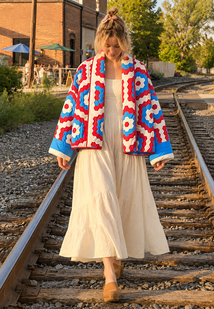 Damen Steppjacke im Kimono-Stil mit geometrischem Maxi-Muster - Odette