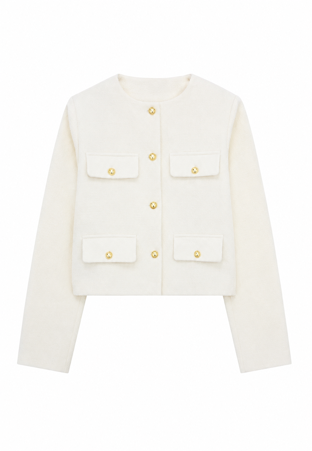 Kurze Tweedjacke für Damen mit Rundhalsausschnitt und Taschen – Susie