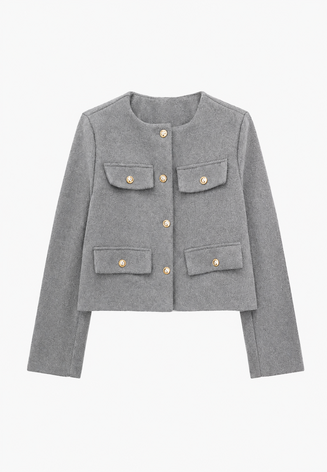 Kurze Tweedjacke für Damen mit Rundhalsausschnitt und Taschen – Susie