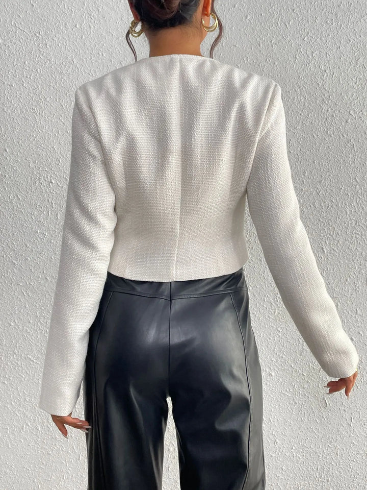 Kurze Tweedjacke für Damen mit Satinbändern – Silke