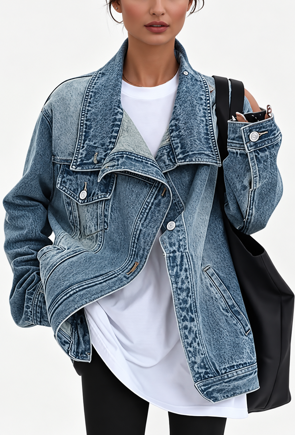 Damen Jeansjacke mit Stehkragen und seitlicher Knopfleiste - Maura