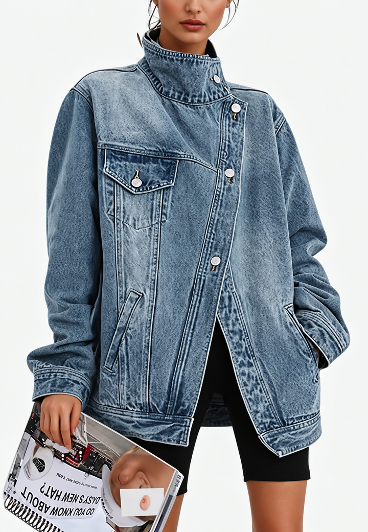 Damen Jeansjacke mit Stehkragen und seitlicher Knopfleiste - Maura