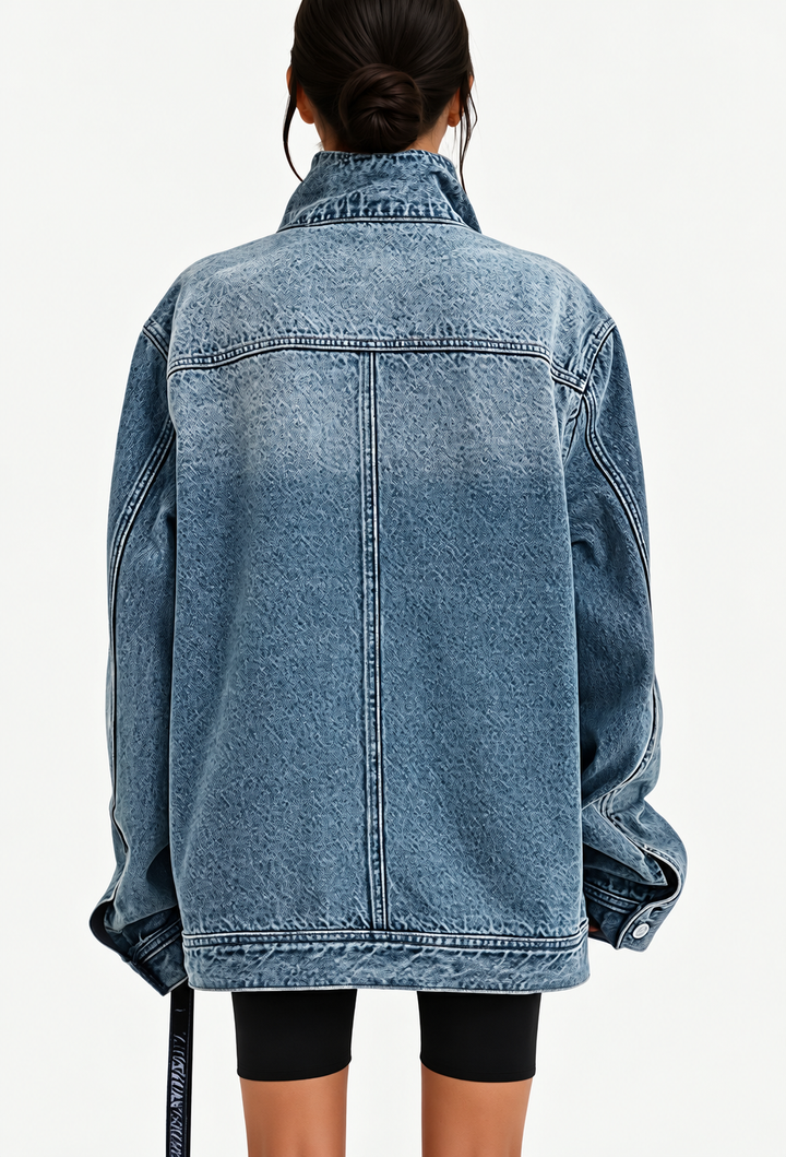 Damen Jeansjacke mit Stehkragen und seitlicher Knopfleiste - Maura