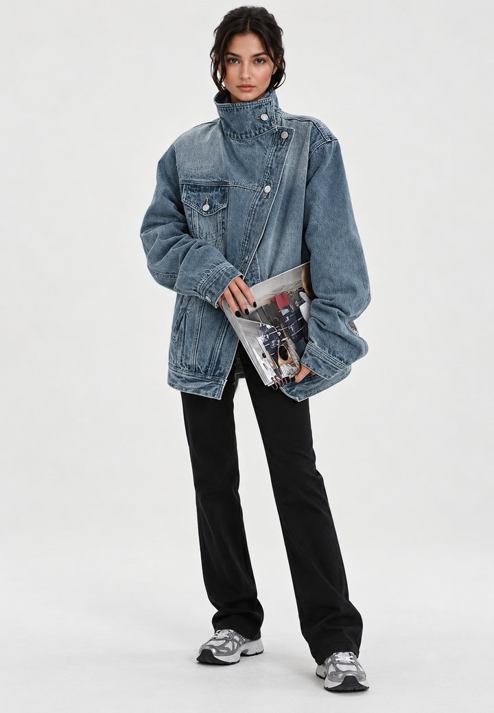 Damen Jeansjacke mit Stehkragen und seitlicher Knopfleiste - Maura