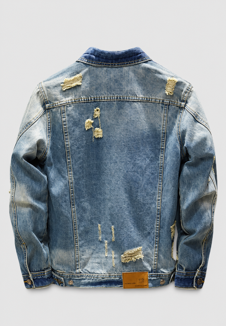 Herren-Jeansjacke in Slim-Fit-Passform mit Rissen und Wasch-Effekt – Levon