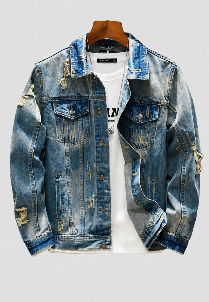 Herren-Jeansjacke in Slim-Fit-Passform mit Rissen und Wasch-Effekt – Levon