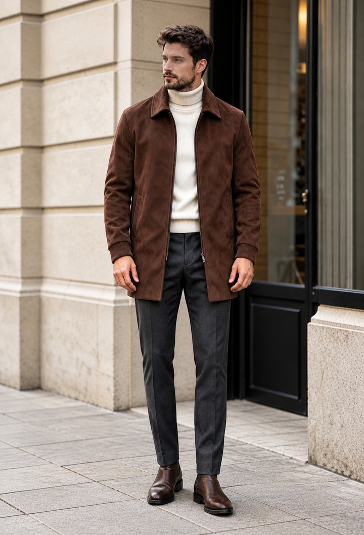 Herren Jacke in Wildleder-Optik mit Reißverschluss - Darío