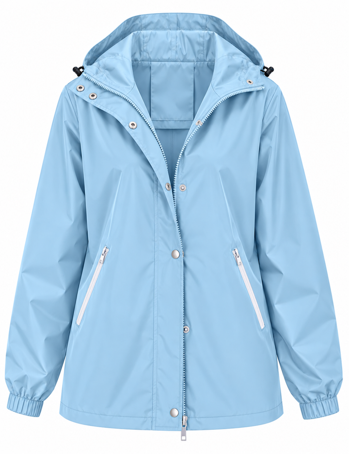Wasserdichte Damen-Regenjacke mit Kapuze, Taschen und Reißverschluss – Verena