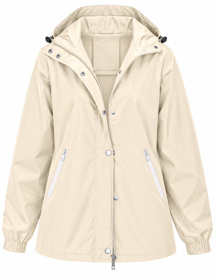 Wasserdichte Damen-Regenjacke mit Kapuze, Taschen und Reißverschluss – Verena