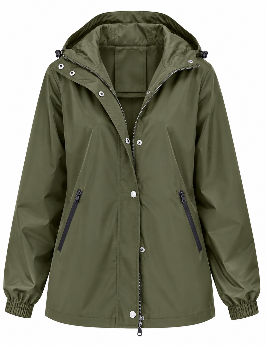 Wasserdichte Damen-Regenjacke mit Kapuze, Taschen und Reißverschluss – Verena