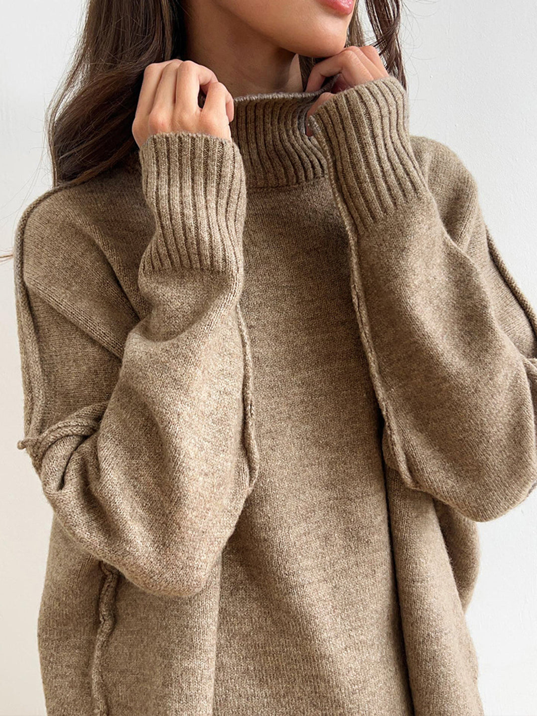 Strick-Set für Damen mit Rollkragenpullover und weit geschnittener Hose – Elske