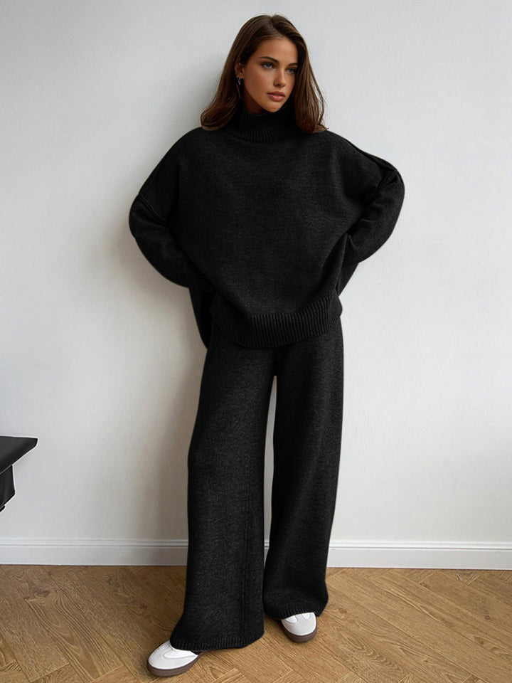 Strick-Set für Damen mit Rollkragenpullover und weit geschnittener Hose – Elske