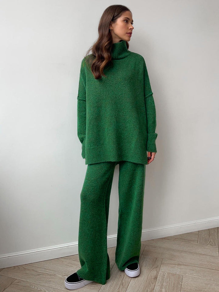 Strick-Set für Damen mit Rollkragenpullover und weit geschnittener Hose – Elske