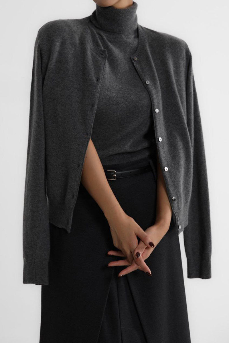 Damen-Set: ärmelloses Top mit hohem Kragen und kurzer Strickjacke – Celia