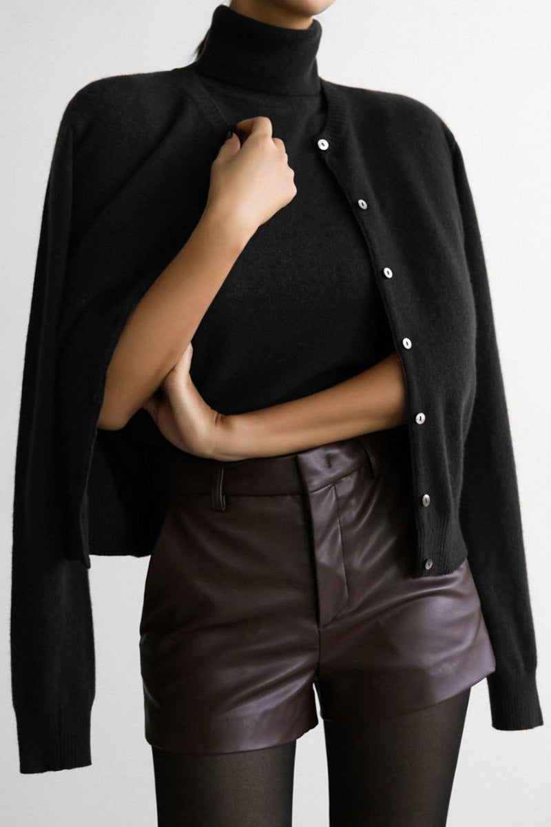Damen-Set: ärmelloses Top mit hohem Kragen und kurzer Strickjacke – Celia