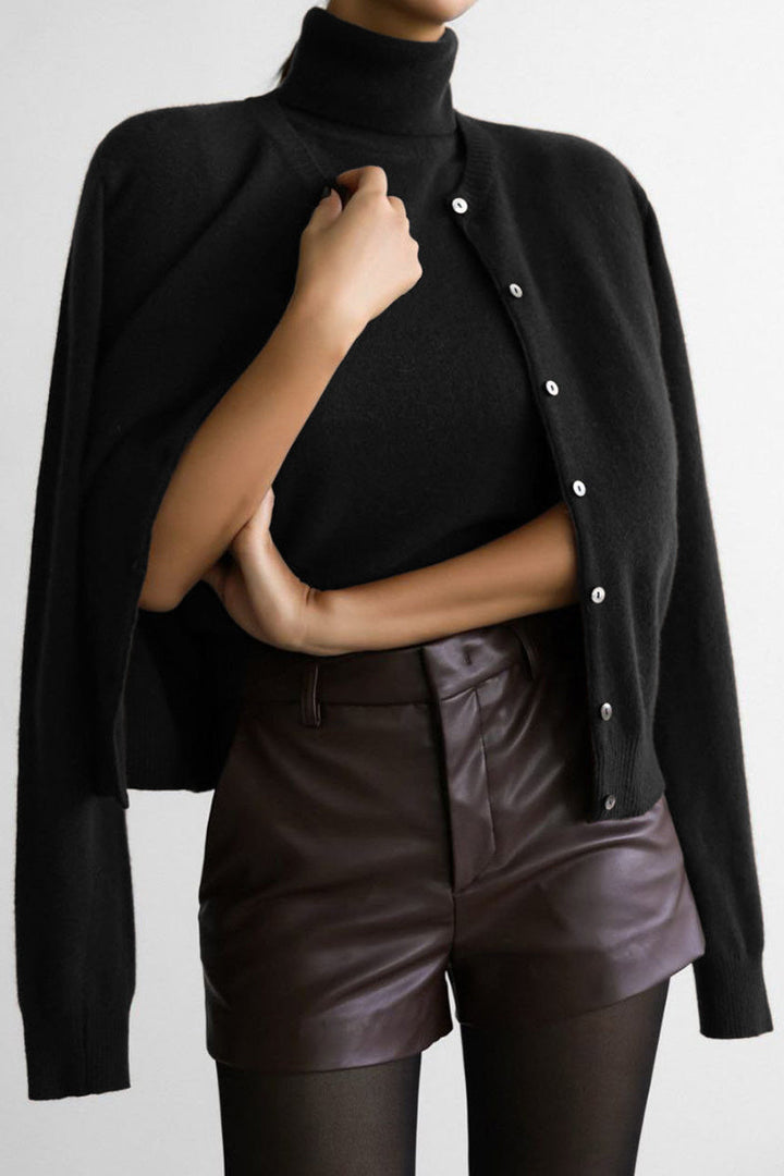 Damen-Set: ärmelloses Top mit hohem Kragen und kurzer Strickjacke – Celia