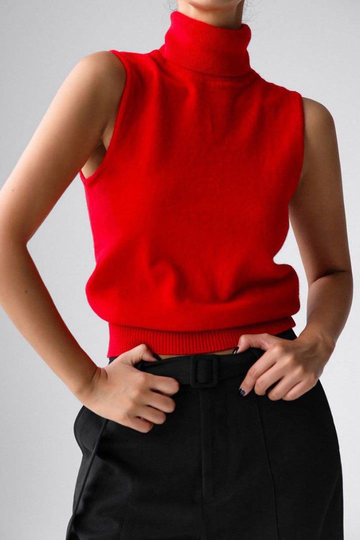 Damen-Set: ärmelloses Top mit hohem Kragen und kurzer Strickjacke – Celia