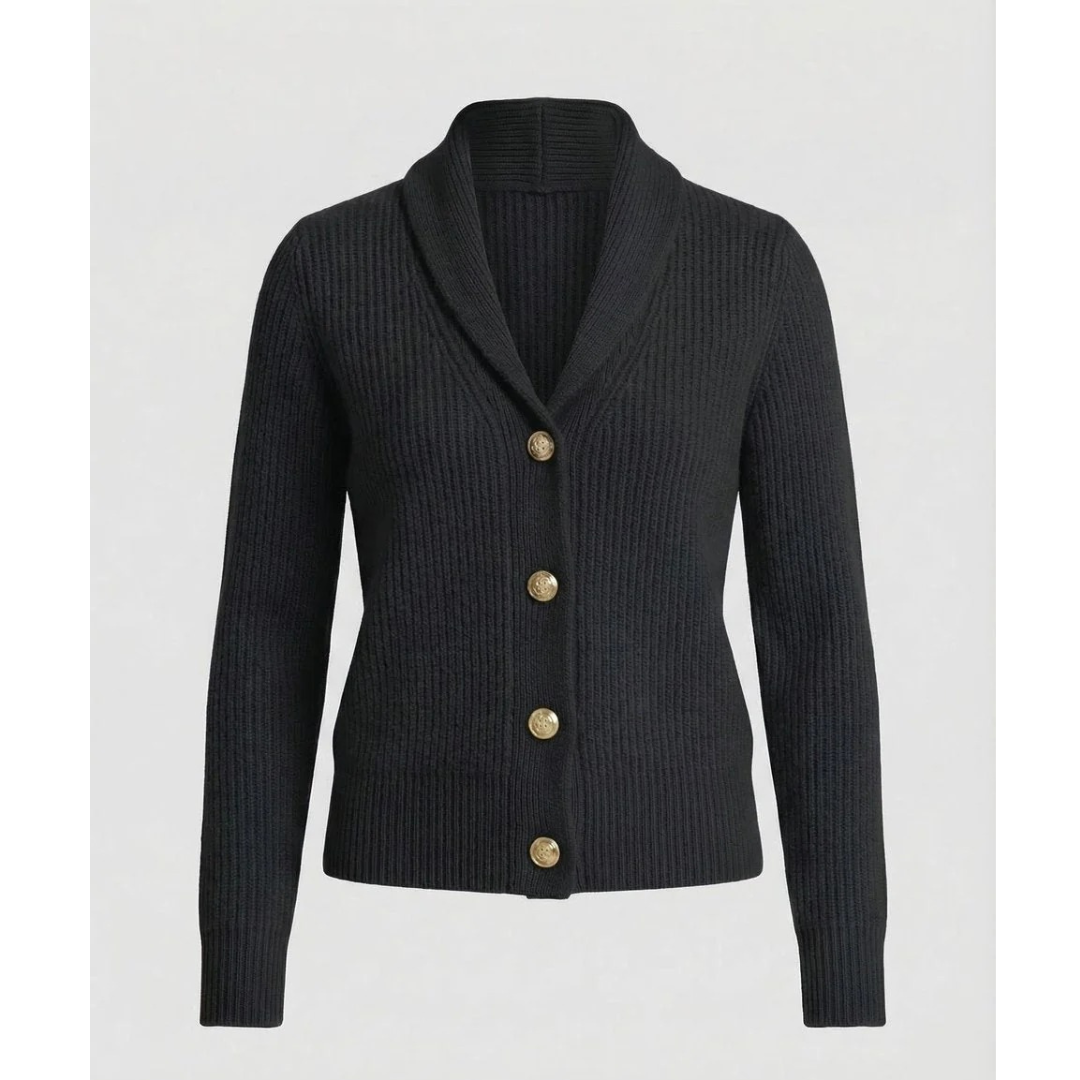 Damen-Strickjacke mit Schalkragen und Zierknöpfen – Cora