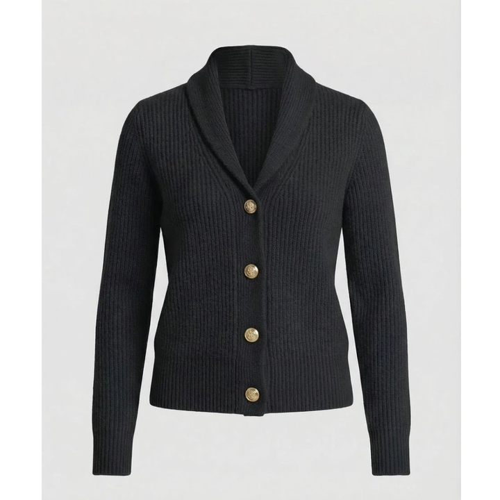 Damen-Strickjacke mit Schalkragen und Zierknöpfen – Cora