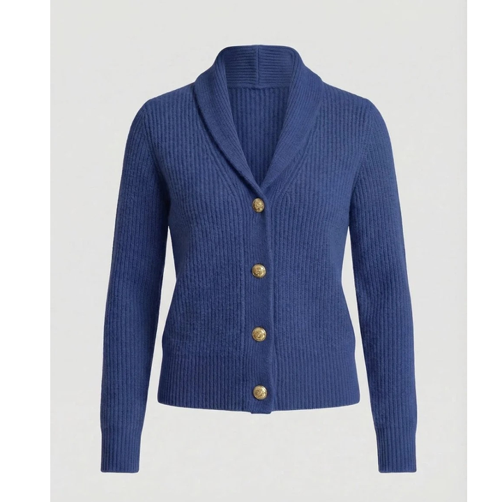 Damen-Strickjacke mit Schalkragen und Zierknöpfen – Cora