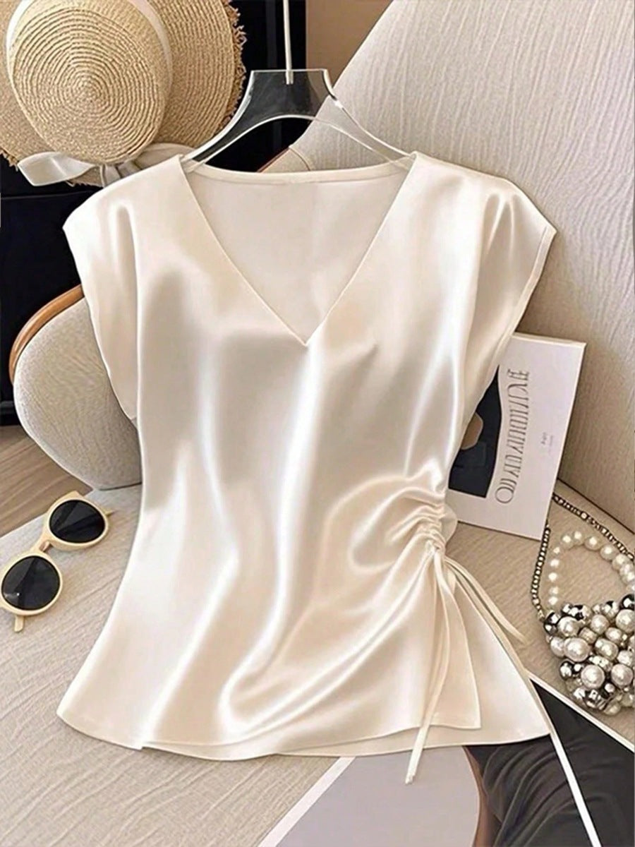Satin-Top mit V-Ausschnitt für Damen leicht fließend - Eirene