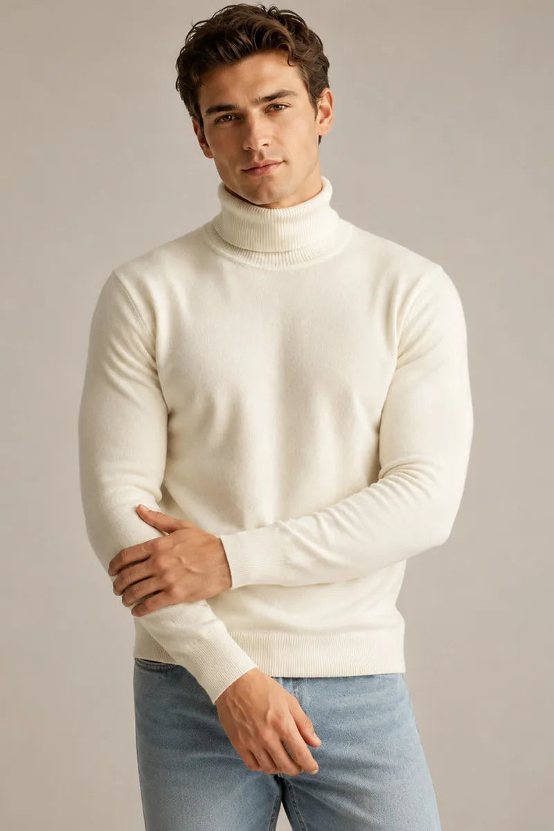 Herrenpullover mit Rollkragen, schmaler Passform, glatter Strick – Caspar