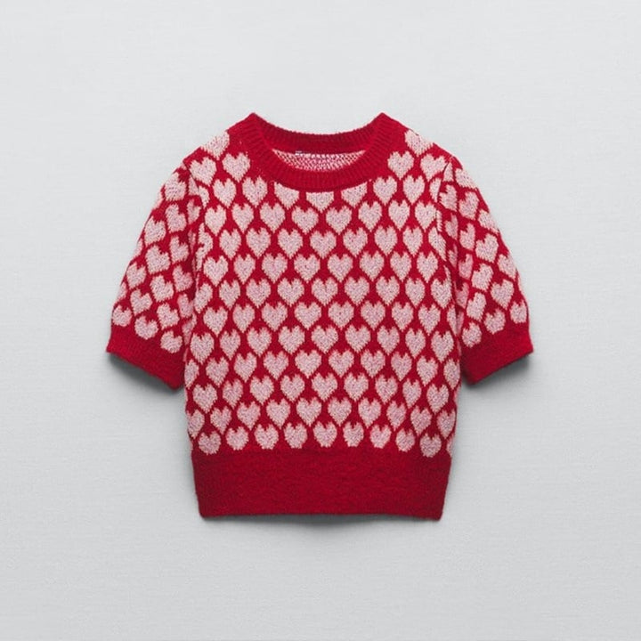 Kurzärmeliger bedruckter Strickpullover für Damen - Yrsa