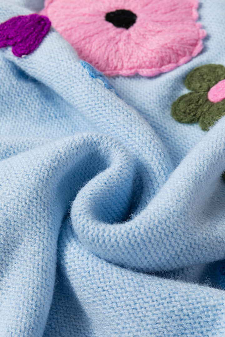Anne - Strickpullover mit Blumenmuster und gerippten Kanten