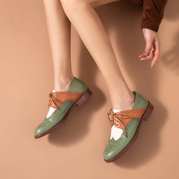 Damen Oxford Schuhe zweifarbig perforiert niedrig - Milany