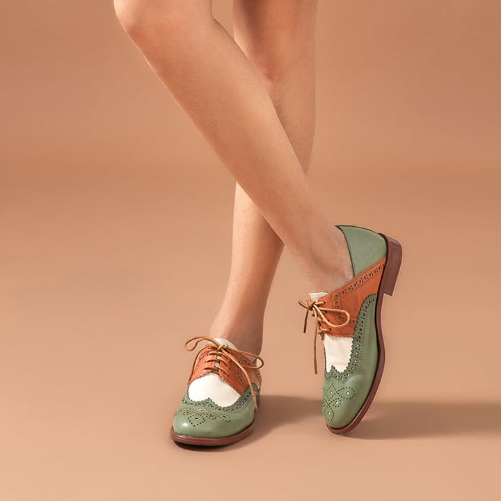 Damen Oxford Schuhe zweifarbig perforiert niedrig - Milany