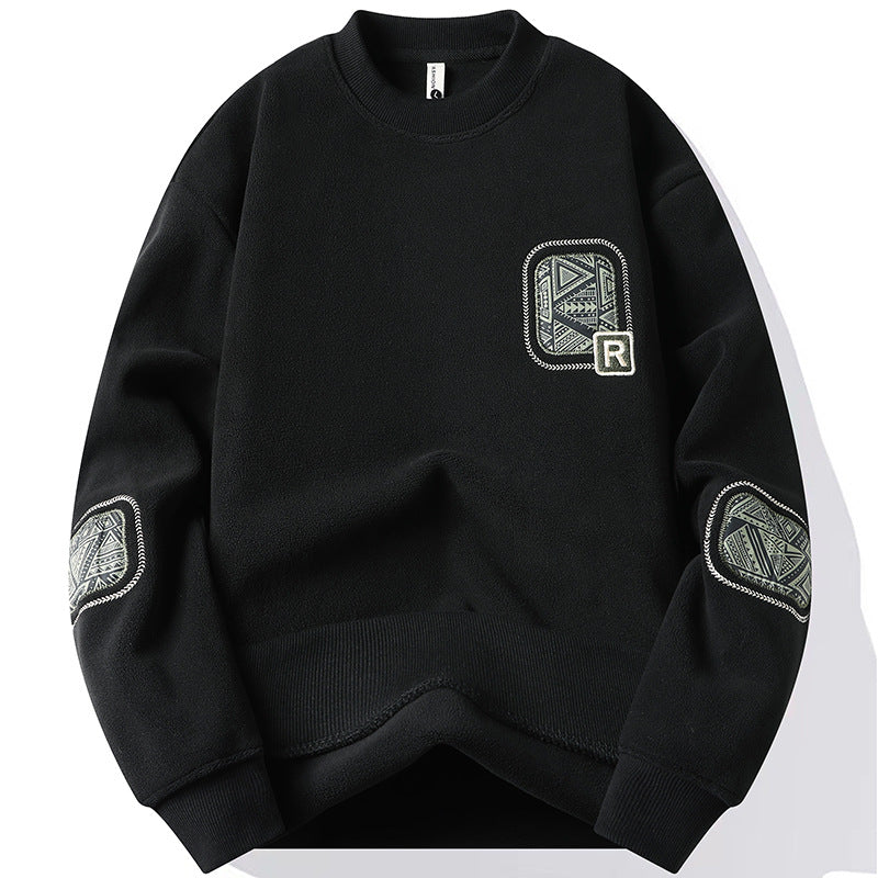 Herrenpullover mit Rundhalsausschnitt und dekorativen Patches - Bjornik