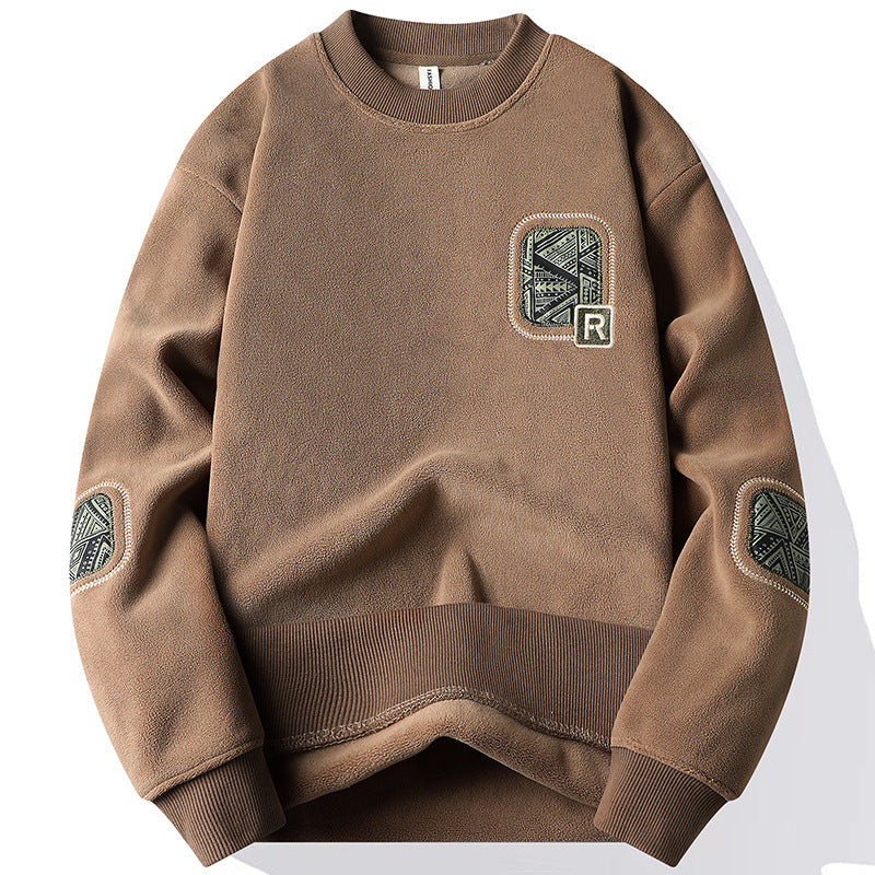 Herrenpullover mit Rundhalsausschnitt und dekorativen Patches - Bjornik